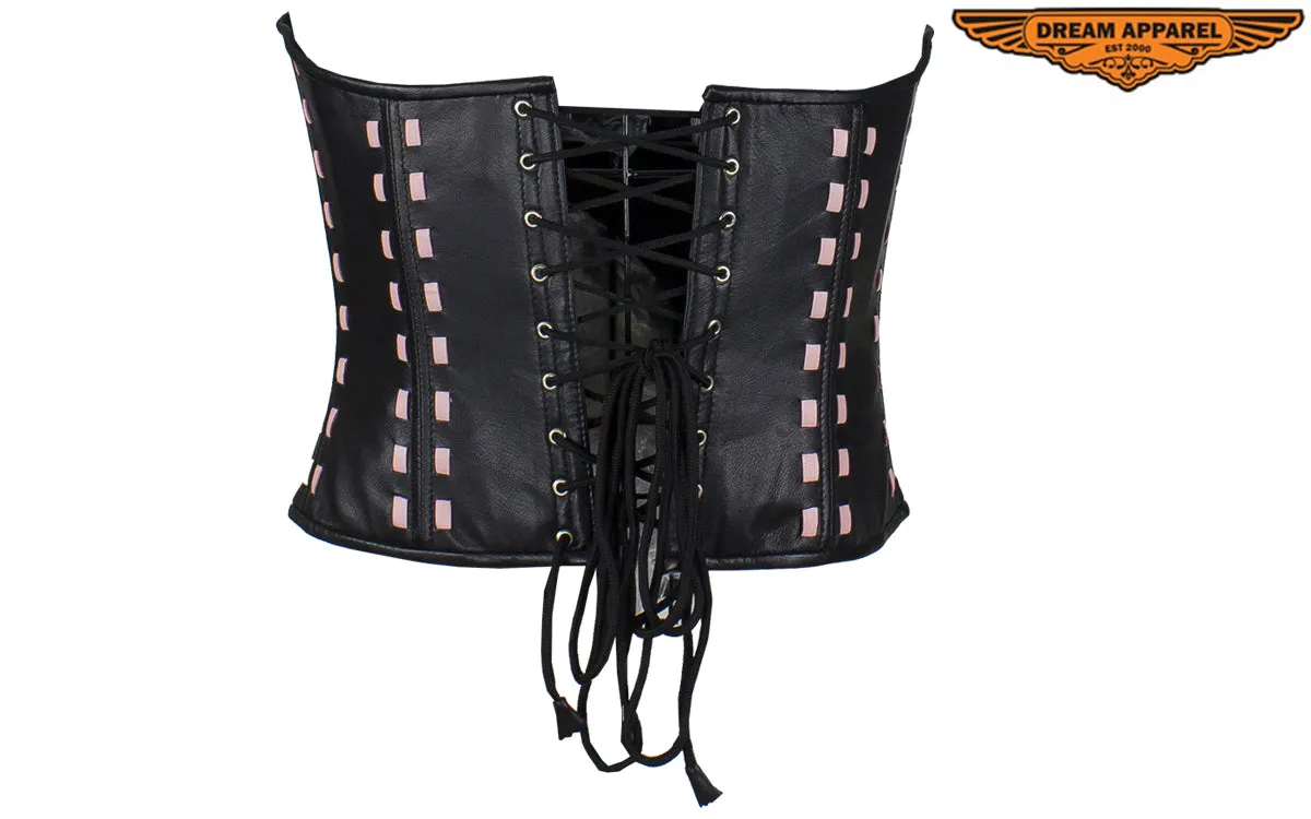 Women's Black Leather Corset with Bra Cups