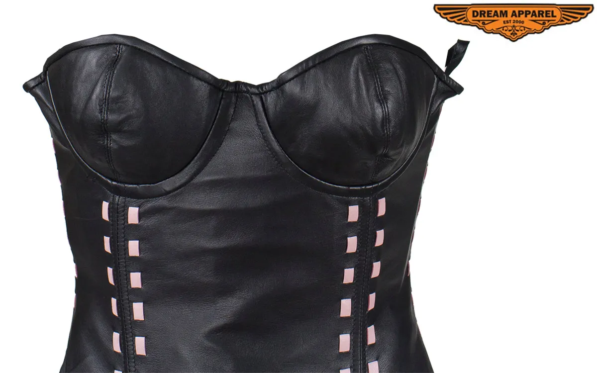 Women's Black Leather Corset with Bra Cups