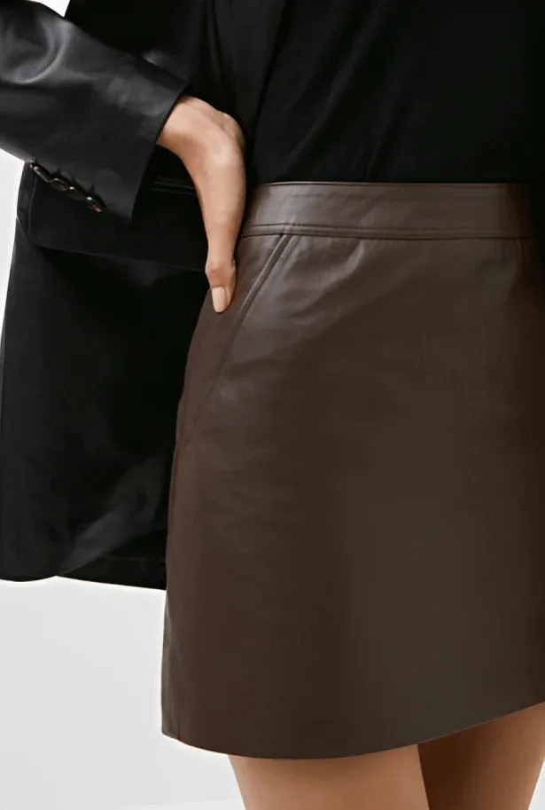 Women's Dark Brown Leather Mini Skirt