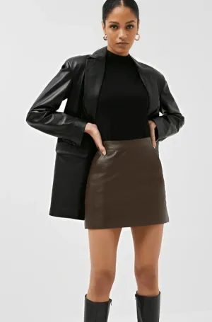 Women's Dark Brown Leather Mini Skirt