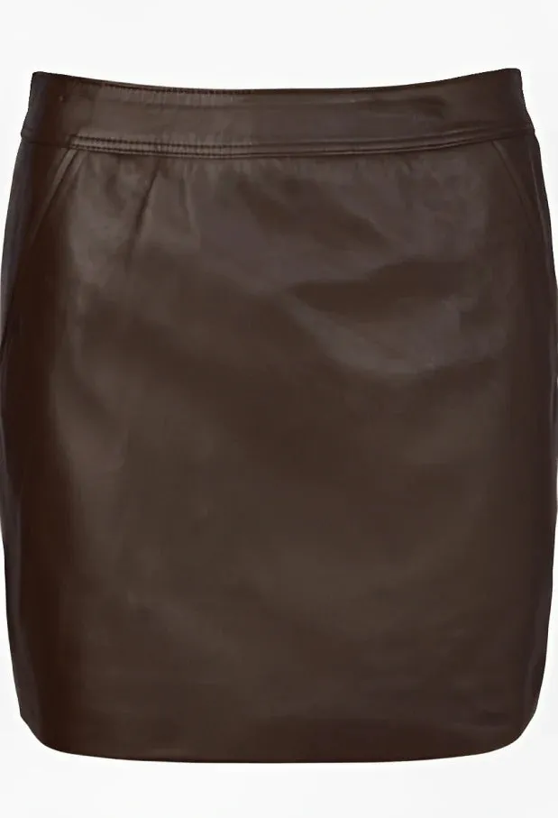 Women's Dark Brown Leather Mini Skirt