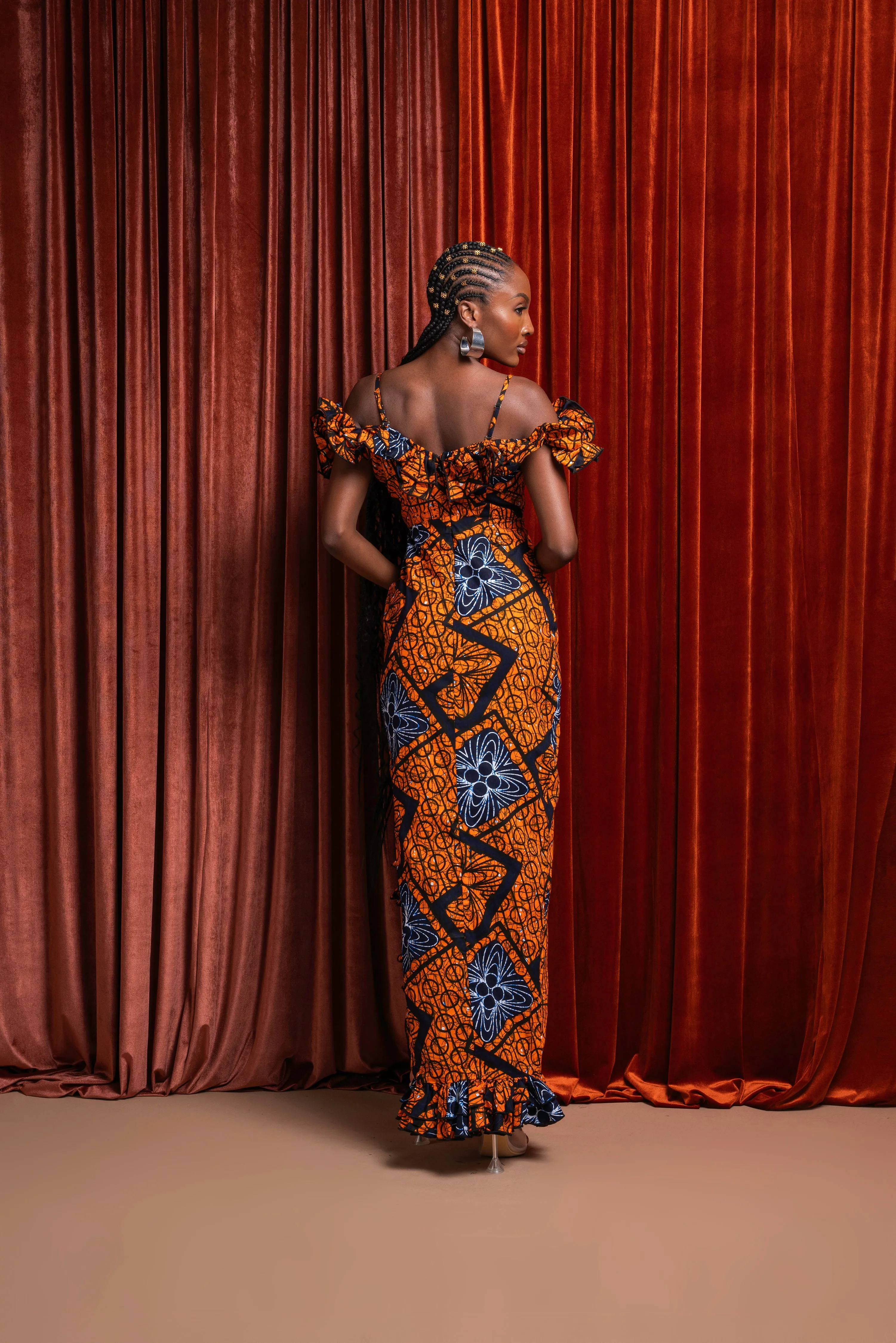 ZEZE Off shoulder Ruffle African Print Maxi Dress