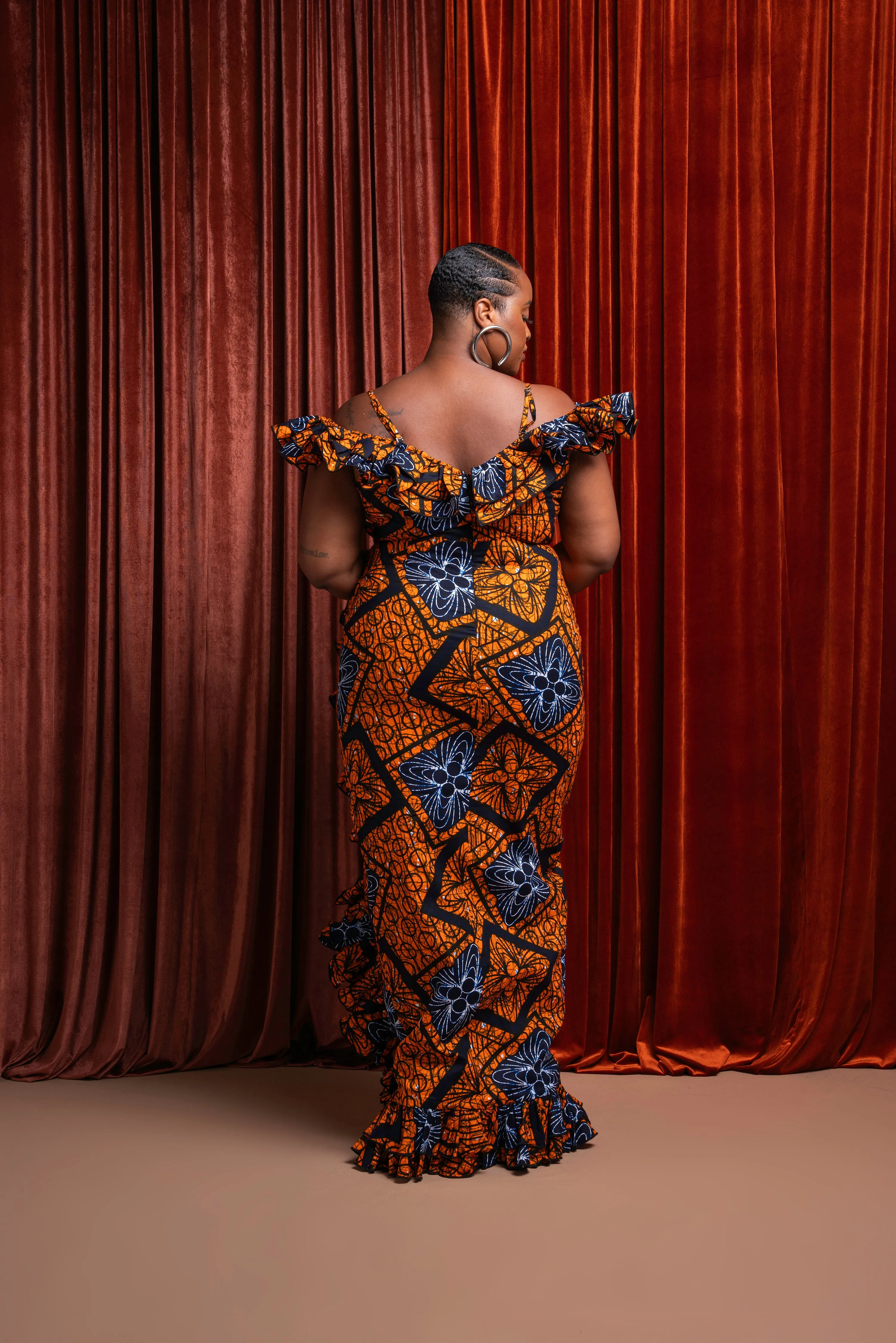 ZEZE Off shoulder Ruffle African Print Maxi Dress