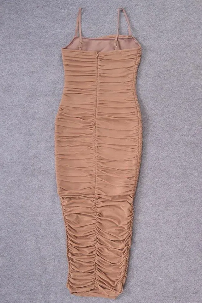 Zoe Bodycon Wrap Maxi Dress - Tan Brown