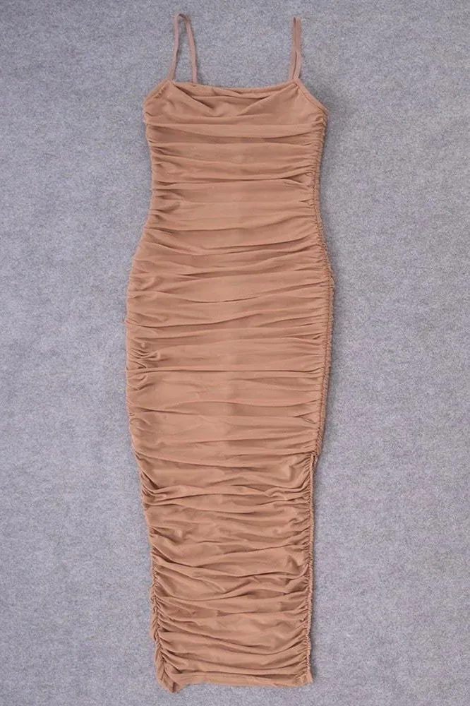 Zoe Bodycon Wrap Maxi Dress - Tan Brown